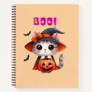 Cuaderno Gato lindo de Halloween con calabaza y decoración 
