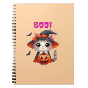 Cuaderno Gato lindo de Halloween con calabaza y decoración 
