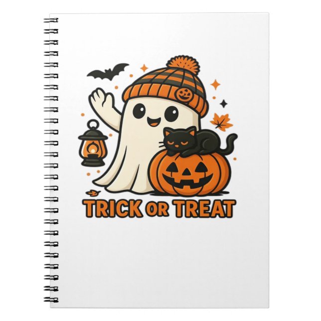 Cuaderno Gato lindo de Halloween con traje de calabaza clás (Frente)