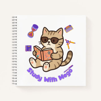 Cuaderno Gato lindo estudiando con gafas de sol divertido 