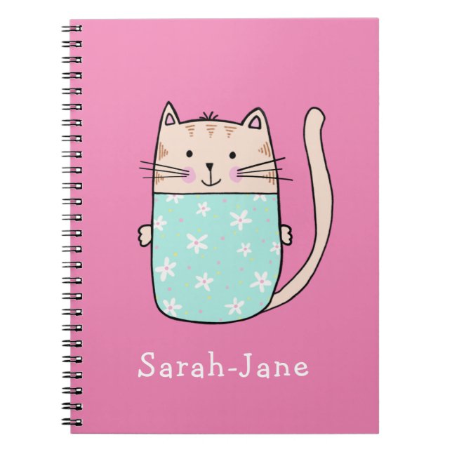 Cuaderno Gato lindo personalizado nombre rosa (Frente)
