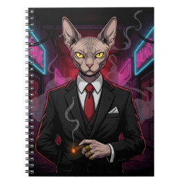 Cuaderno Gato Mafia Sphynx en Estilo Neon Noir