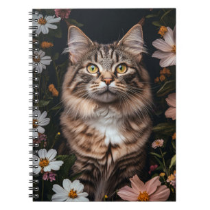 Cuaderno Gato Maine Coon Rodeado de Flores