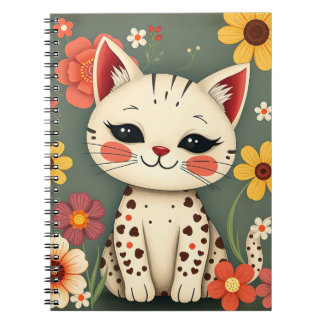 Cuaderno Gato manchado feliz con flores