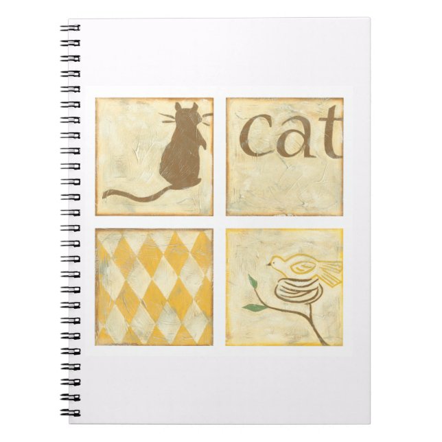 Cuaderno Gato marrón y pájaro amarillo por Chariklia Zarris (Frente)