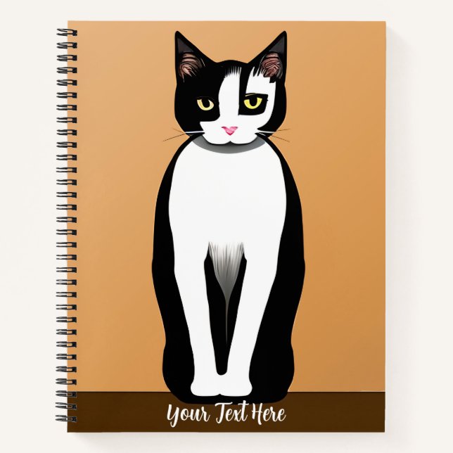 Cuaderno Gato moderno negro y blanco de mediados del siglo (Anverso)