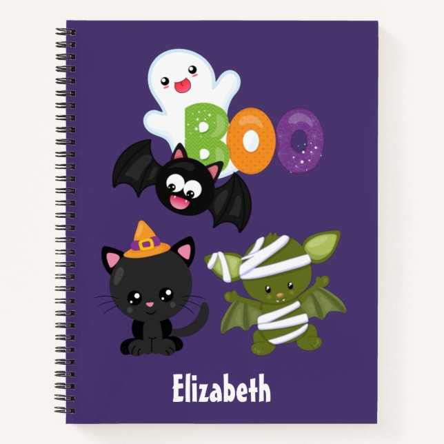 Cuaderno Gato, murciélago, momia y fantasma de Halloween (Anverso)