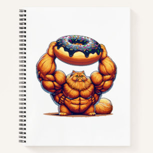 Cuaderno Gato musculoso levantando donut
