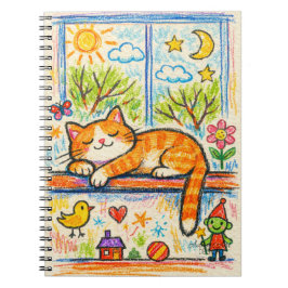 Cuaderno Gato Naranja Acogedor en Alféizar Arte Caprichoso 