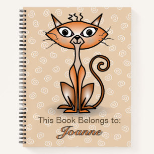 Cuaderno Gato naranja con bloc de notas de fondo de Swirl b
