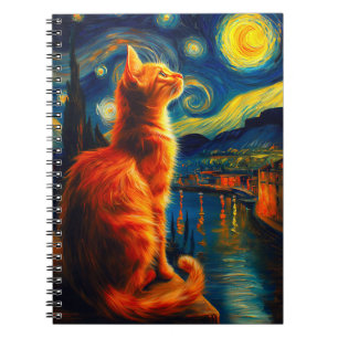 Cuaderno Gato Naranja Contemplativo   Cielo Nocturno Estrel