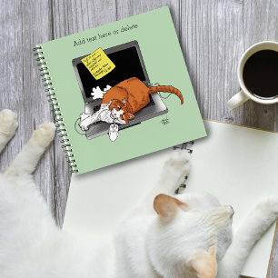 Cuaderno Gato Naranja Divertido Portátil Verde Trabajo Casa