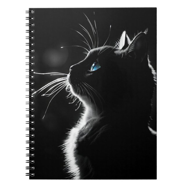Cuaderno Gato negro brillante con ojos azules (Frente)