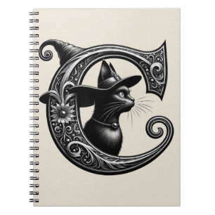 Cuaderno Gato Negro Bruja Brujería Letra C Hechizo Mágico