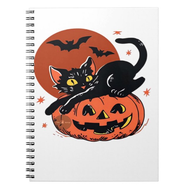 Cuaderno Gato negro, camiseta clásica de Halloween nostálgi (Frente)