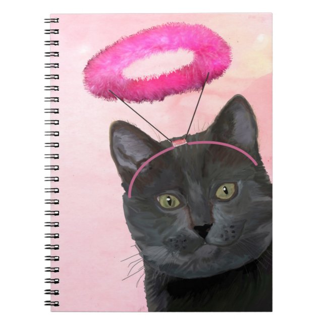 Cuaderno Gato negro con Angel Halo rosa (Frente)