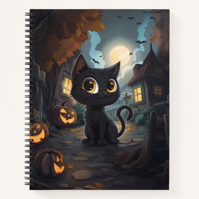 Cuaderno Gato negro con calabazas Jack-o-Lanterns de Hallow (Anverso)