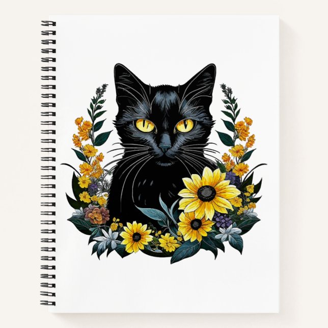Cuaderno gato negro con flores (Anverso)