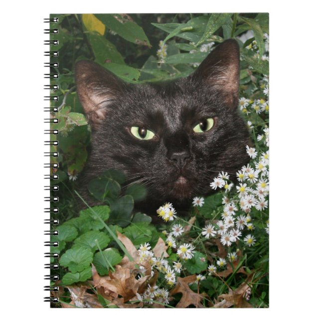 Cuaderno Gato negro con flores silvestres (Frente)