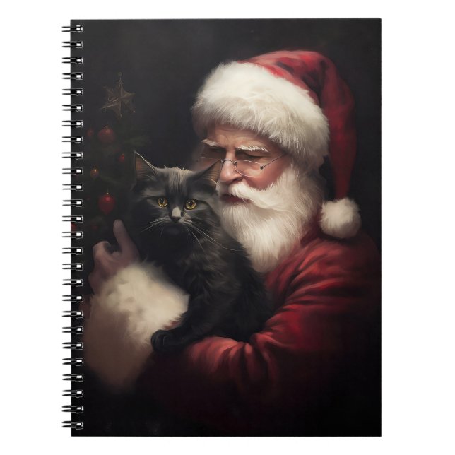 Cuaderno Gato negro con Navidades festivos de Santa Claus (Frente)