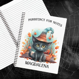 Cuaderno Gato negro con nombre personalizado Gorra Hallowee
