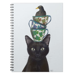 Cuaderno Gato negro con tacitas y pájaro negro