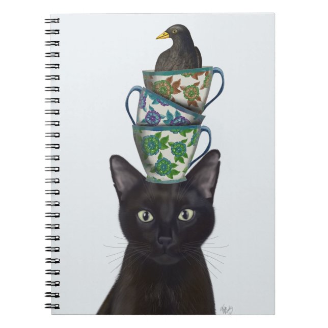 Cuaderno Gato negro con tatuajes y pájaro negro (Frente)