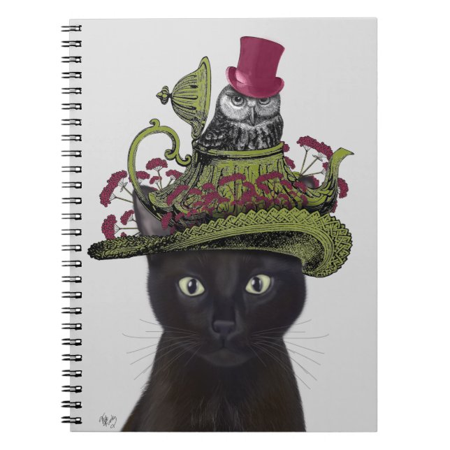 Cuaderno Gato negro con tetera y búho (Frente)