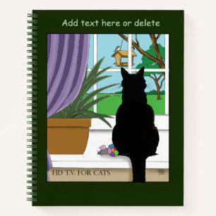Cuaderno Gato negro curioso verde humorístico Ventana