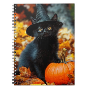 Cuaderno Gato negro de Halloween y calabaza