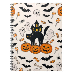 Cuaderno Gato negro de Halloween y casa embrujada de calaba