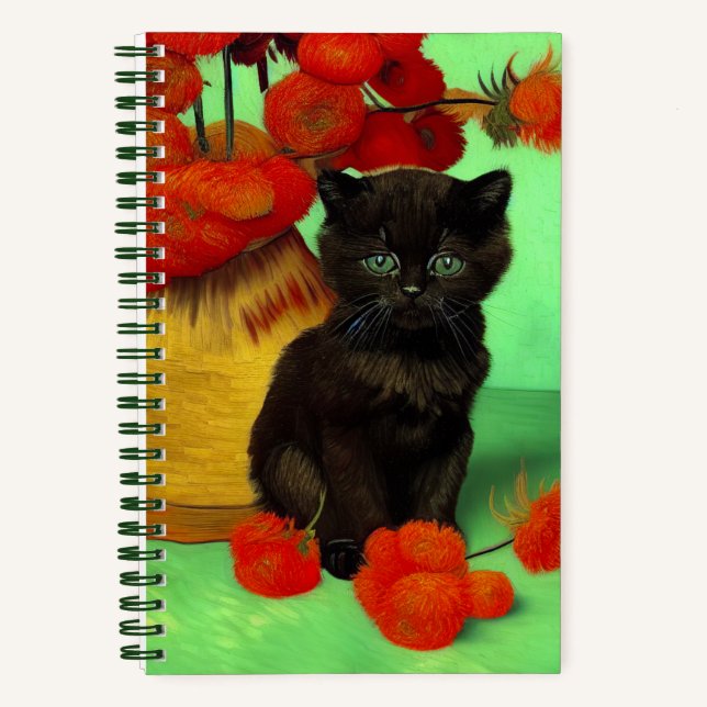 Cuaderno Gato negro de Van Gogh Flores Rojas (Anverso)
