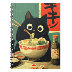 Cuaderno Gato negro divertido comiendo Ramen