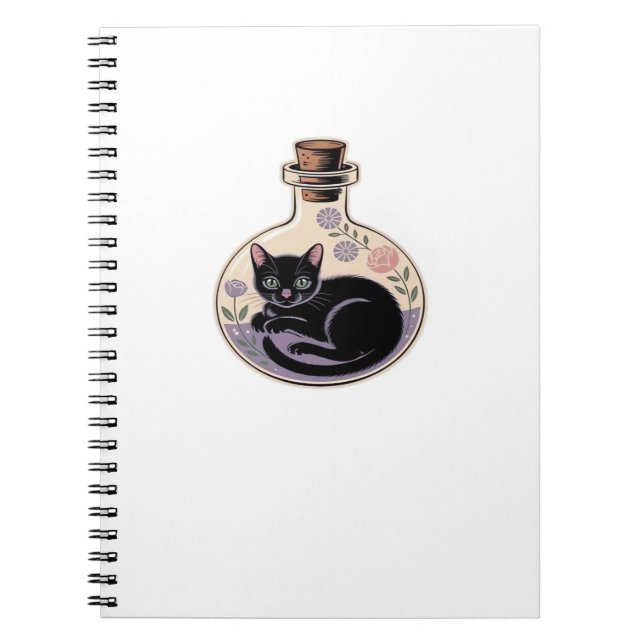 Cuaderno Gato negro en botella de poción camiseta clásica (Frente)