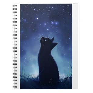 Cuaderno Gato negro en mágico prado estelar
