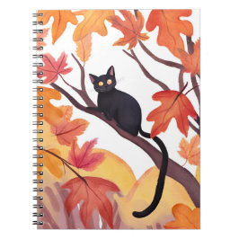 Cuaderno Gato Negro en un Árbol | Otoño Espeluznante Lindo