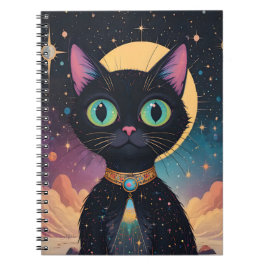 Cuaderno Gato negro futurista atómico en luz de la luna