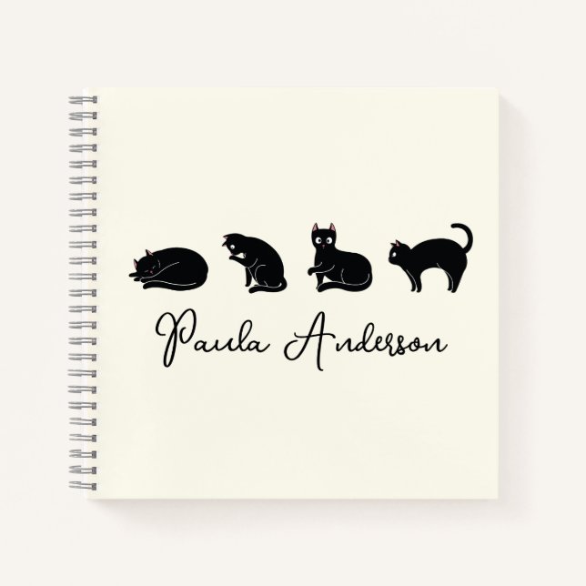 Cuaderno Gato negro gracioso personalizable (Anverso)