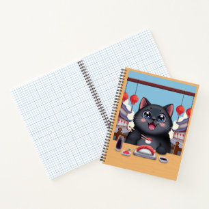 Cuaderno Gato negro lindo comiendo sushi Japón Kawaii