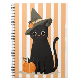 Cuaderno Gato negro lindo de Halloween con sombrero de bruj