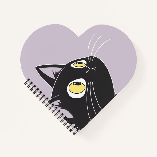 Cuaderno Gato negro lindo dibujo animado – Corazón para niñ (Anverso)