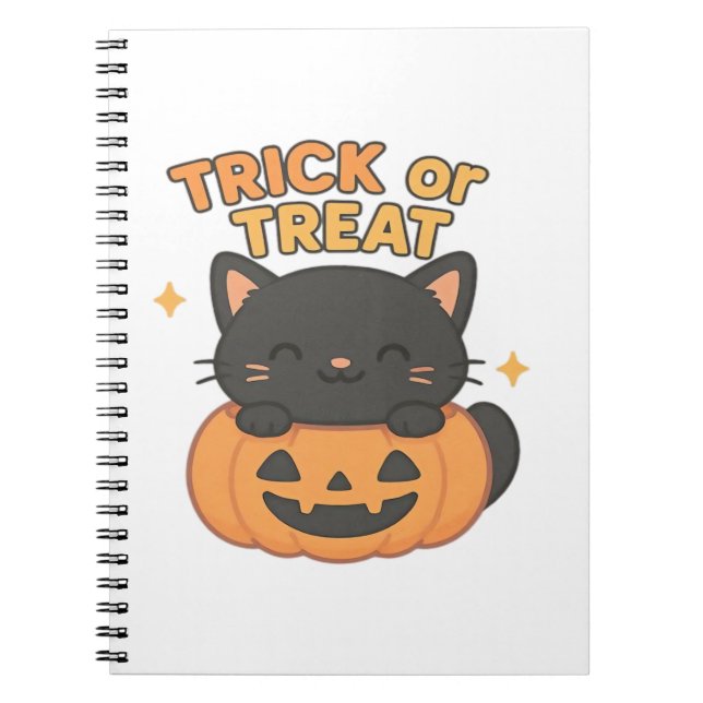 Cuaderno Gato negro lindo en calabaza - Truco o trato Kawai (Frente)