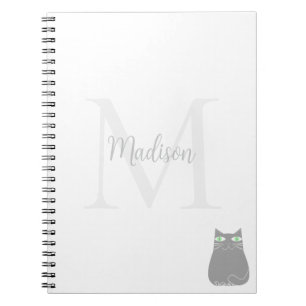 Cuaderno Gato negro lindo inicial de nombre personalizado