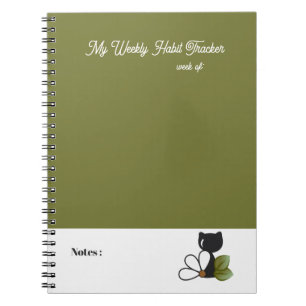 Cuaderno Gato negro lindo y flor – Personalizado