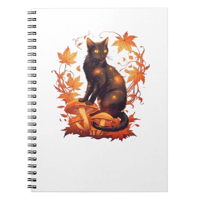 Cuaderno Gato negro mágico en el bosque otoñal - Caída cele (Frente)