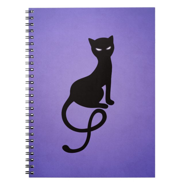 Cuaderno Gato negro malvado gracioso púrpura (Frente)