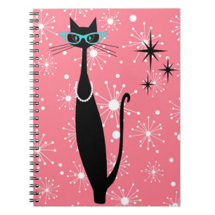 Cuaderno Gato negro MCM moderno de la era atómica retro de 