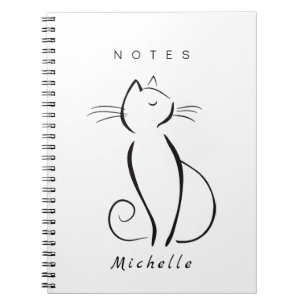 Cuaderno gato negro minimalista con el nombre de añadir bla