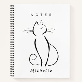 Cuaderno gato negro minimalista con el nombre de añadir bla