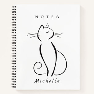 Cuaderno gato negro minimalista con el nombre de añadir bla